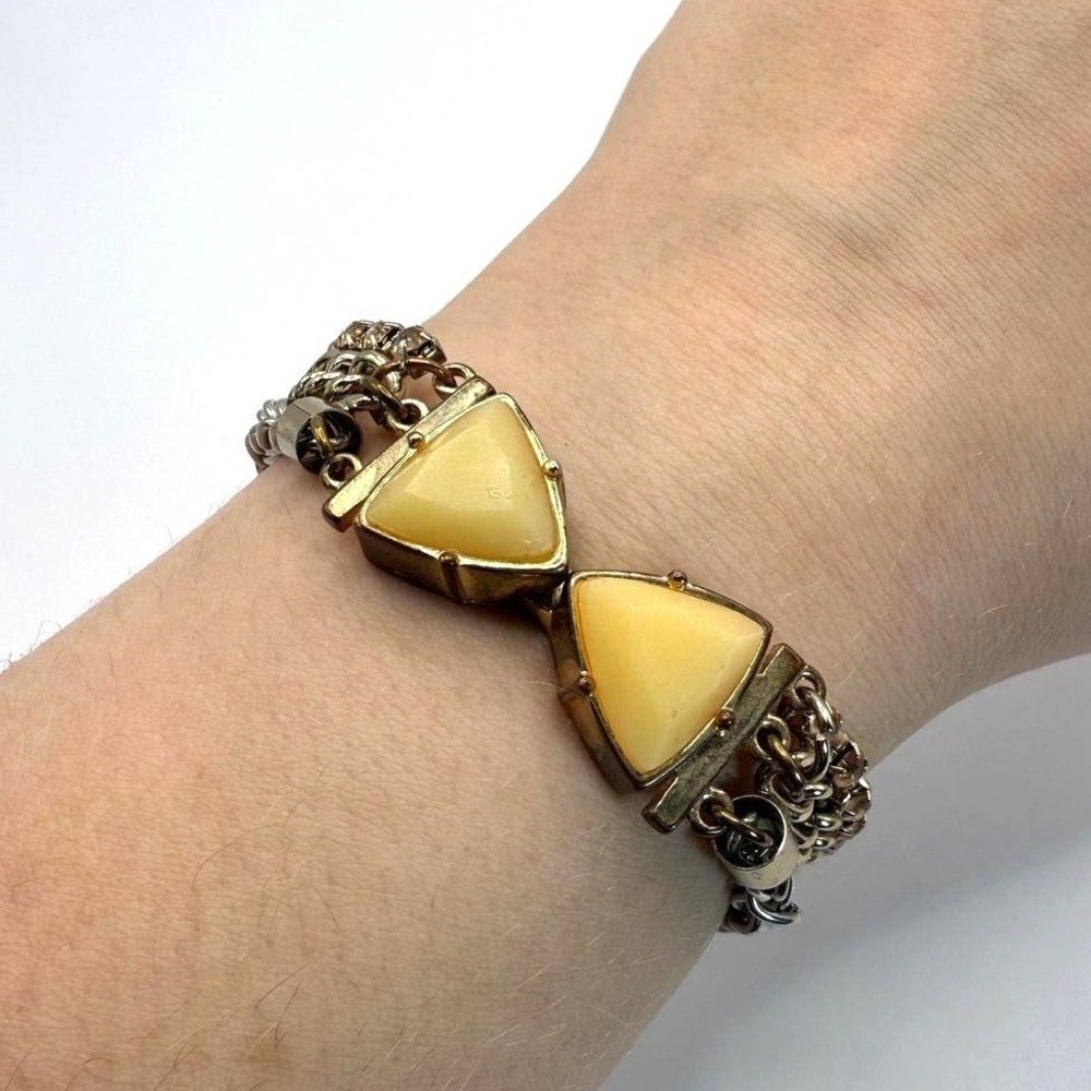 Chunky Chain Bracelet Faux‎ Amber Triangle Magnetic Clasp Mixed Metal Statement